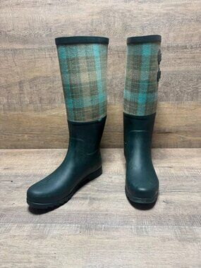 Ugg Sabene Green Plaid Rain Boots Women's Size 7